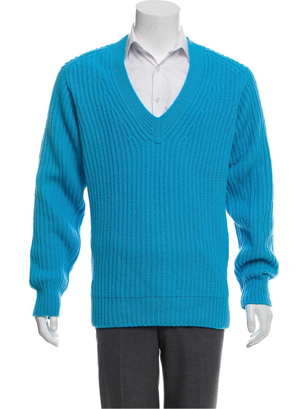 Tom ford / SMALL V-Neck Chunky Knit Sweater - Turquoise oversized fitQ